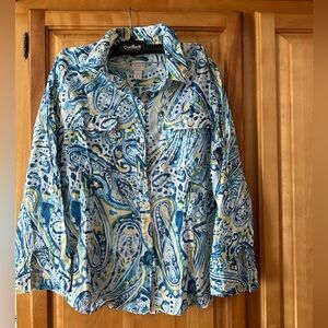 Women's Chico button up Long Sleeve Cotton Top, Size 2